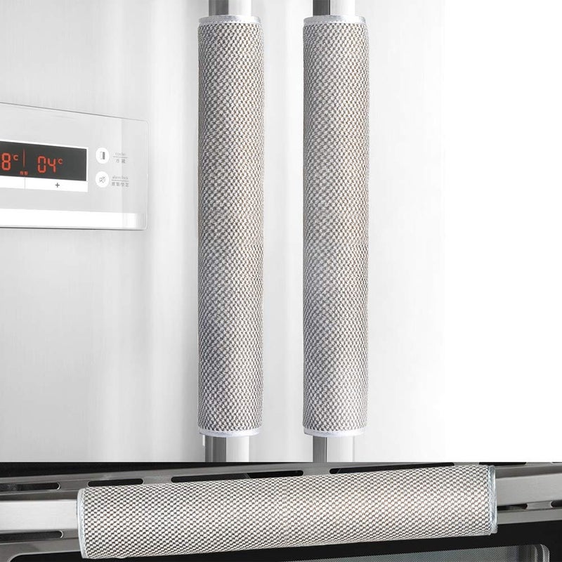 OUGAR8 Refrigerator Door Handle Cover Set of 3,Kitchen Appliances Gloves Fridge Microwave Dishwasher Door Cloth Protector-Catches Drip,Fingerprint Dust Cover (3pcs, Gray Plush) - Image 1